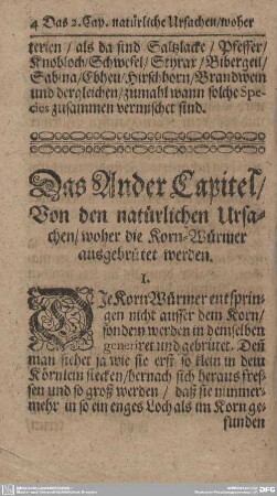 Das Ander Capitel/Von den natürlichen Ursachen/woher die Korn-Würmer ausgebrütet werden.