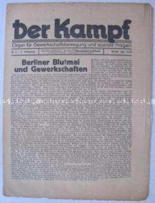 Kommunistische Gewerkschaftszeitung "Der Kampf" u.a. zum "Berliner Blutmai"