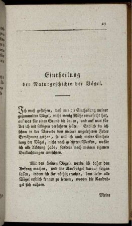 Eintheilung der Naturgeschichte der Vögel.