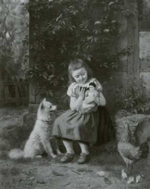 Kind mit Puppe und Spitz