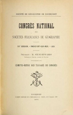 Compte rendu des travaux du congrès. 12. 1891 (1893)