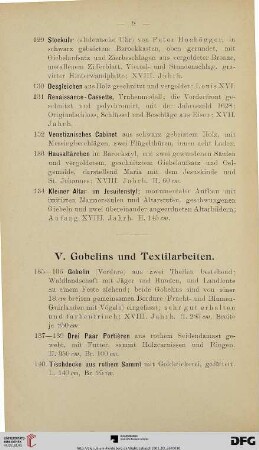V. Gobelins und Textilarbeiten (Nr. 135-151)
