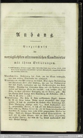 Anhang. Verzeichniß der vorzüglichsten astronomischen Kunstwörter mit ihren Erläuterungen
