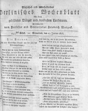 495stes Stück, Sonnabend den 27. Junius 1818