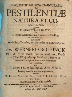 Disquisitio Medica Inauguralis De Pestilentiae Natura Et Curatione