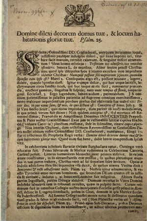 Sinite, Colendissimi DD. Confoederati, antequam incipiamus loqui, justissimo paulisper indulgere dolori...
