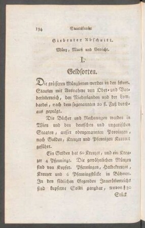 Siebenter Abschnitt. Münz, Maaß und Gewicht.