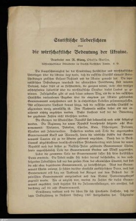 Statistische Übersichten über die wirtschaftliche Bedeutung der Ukraine