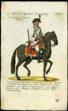 Uniformdarstellung, Gemeiner des Kürassier-Regiments Czartorysky, Österreich, 1796. Tafel aus: Geschichte und bildliche Vorstellung der Regimenter des Erzhauses Österreich.