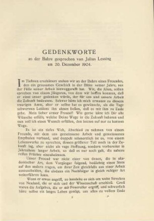 Gedenkworte an der Bahre gesprochen von Julius Lessing am 20. Dezember 1904