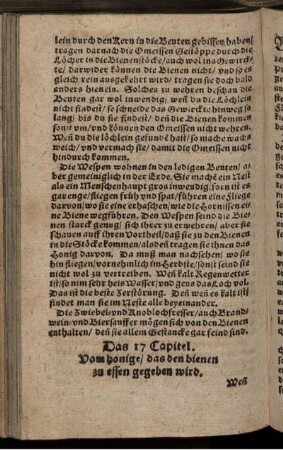 Das 17. Capitel. Vom honige/ das den bienen zu essen gegeben wird