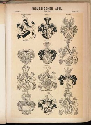 Taf. 378. Reuschenberg. - Reuss I. - Reuss II. - Reuss III. - Reuter. - Reventlow. - Rex. - Rexin. - Reyher. - Reynier. - Rhau-Gutowski. - Rheden