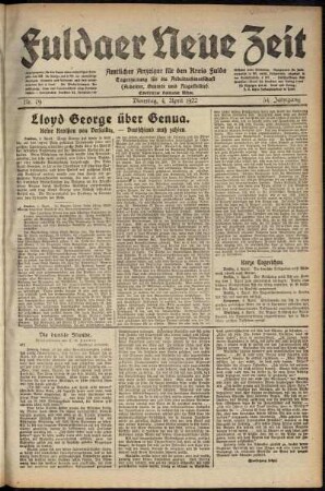 Ausgabe vom Dienstag, den 04. April 1922.