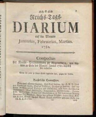 Reichs-Tags-Diarium auf die Monate Januarius, Februarius, Martius. 1780.