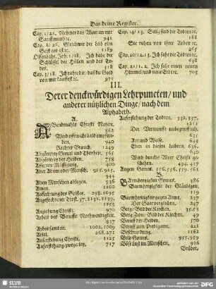 III. Derer denckwürdigen Lehrpuncten, und anderer nützlichen Dinge, nach dem Alphabeth