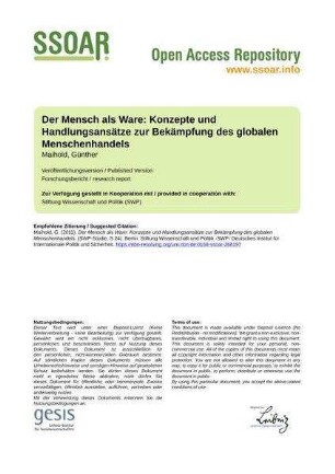 Der Mensch als Ware: Konzepte und Handlungsansätze zur Bekämpfung des globalen Menschenhandels