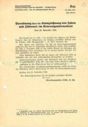 Informationsblatt des Rassenpolitischen Amtes der NSDAP zur Kennzeichnungspflicht für Juden im "Generalgouvernement"