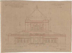 Pfann, Paul; Nürnberg; Landesausstellung 1906, Kunstausstellungsgebäude - Hauptfassade Ost (Ansicht)