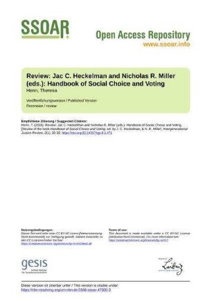 Review: Jac C. Heckelman and Nicholas R. Miller (eds.): Handbook of Social Choice and Voting