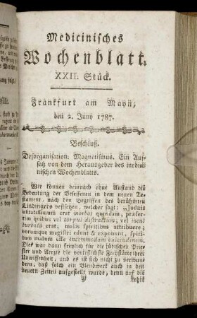 XXII. Stück. Frankfurt am Mayn, den 2. Juny 1787. - XXVI. Stück. Frankfurt am Mayn, den 30. Junii 1787.