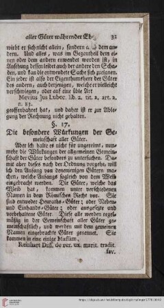§ 17. Die besondere Würkung der Gemeinschaft aller Güter