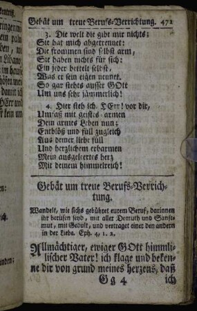 Gebät um treue Berufs-Verrichtung. - Gebät frommer Unterthanen für ihre Obrigkeit.