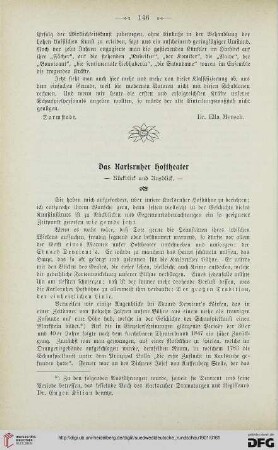 1: Das Karlsruher Hoftheater : Rückblick und Ausblick