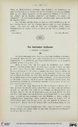 1: Das Karlsruher Hoftheater : Rückblick und Ausblick