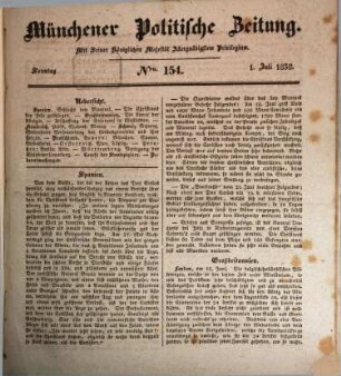 Münchener politische Zeitung : mit allerhöchstem Privilegium. 1838 = Jg. 39, [2] = Juli - Dez