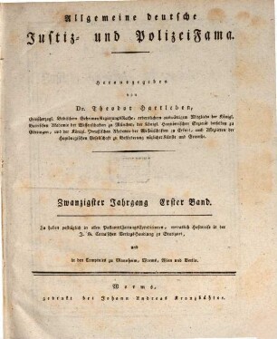 Allgemeine deutsche Justiz-, Kameral- und Polizeifama. 1821 = Jg. 20
