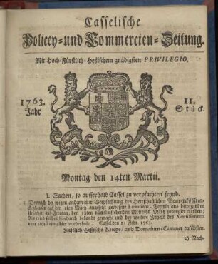 11. Stueck, Montag den 14ten Martii 1763
