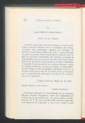 VI Documento histórico : Único de su género