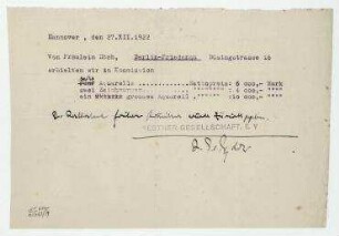 Kestner-Gesellschaft, gez. Dr. v. Sydow an Hannah Höch. Hannover