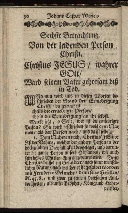 Sechste Betrachtung. Von der leidenden Person Christ.