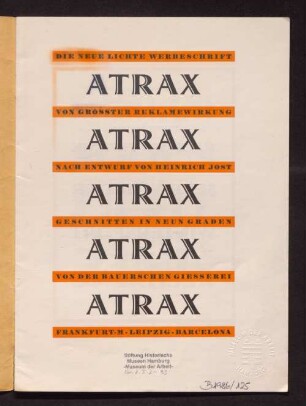 Atrax : Die Schrift f. Titelzeilen. [Schriftprobe]