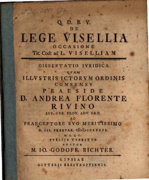 De Lege Visellia : occasione Tit. Cod. ad L. Viselliam ; dissertatio iuridica