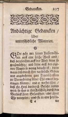 Andächtige Gedancken/ Uber unterschidliche Materien