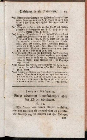 Zweyter Abschnitt. Einige allgemeine Untersuchungen über die Körper überhaupt