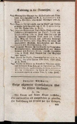 Zweyter Abschnitt. Einige allgemeine Untersuchungen über die Körper überhaupt