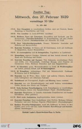 Zweiter Tag: Mittwoch, den 27. Februar 1929 vormittags 10 Uhr (Nr. 579-934)