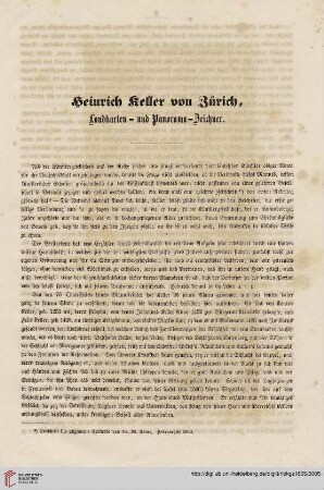 Heinrich Keller von Zürich, Landkarten- und Panorama-Zeichner