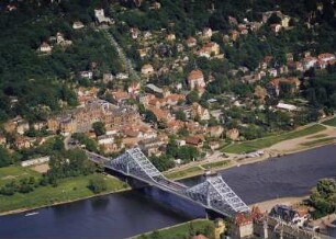Loschwitzer Brücke ("Blaues Wunder") : Altloschwitz mit Loschwitzer Brücke ("Blaues Wunder") und Elbe