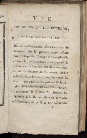 Vie de Me.-Tse.-Cte. De Bourbon, Fille De Louis XVI.