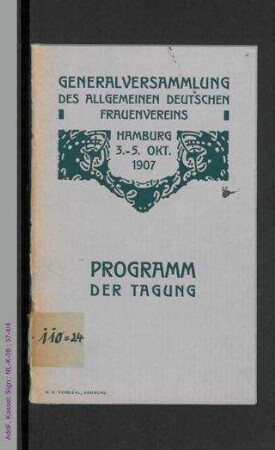 Programm der 24. Generalversammlung des ADF 1905 in Hamburg