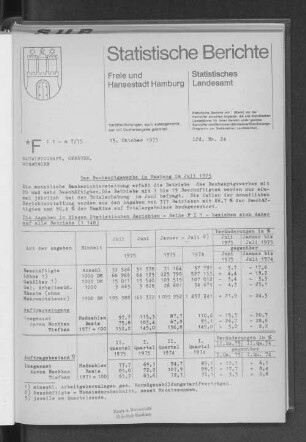 Das Bauhauptgewerbe in Hamburg im Juli 1975 : Lfd. Nr. 24
