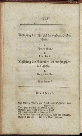 Auflösung der Räthsel im vorhergehenden Heft. - Räthsel.