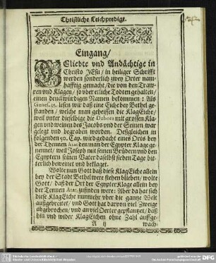 Leichenpredigt : Christliche Leichpredigt. Eingang. Textus .[Applicatio ad piè defunctum].