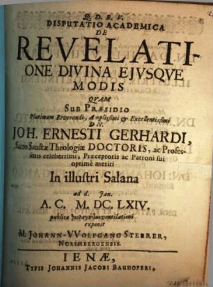Disp. acad. de revelatione divina eiusque modis