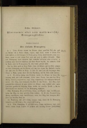 Erster Abschnitt. Phoronomie oder rein mathematische Bewegungslehre.