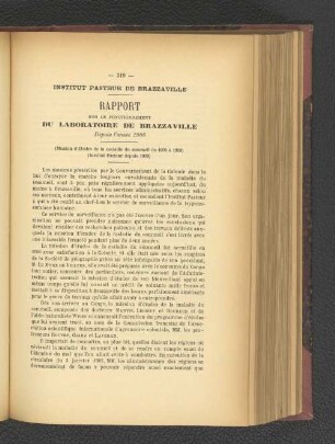 Rapport sur le Fonctionnement du Laboratoire de Brazzaville.
